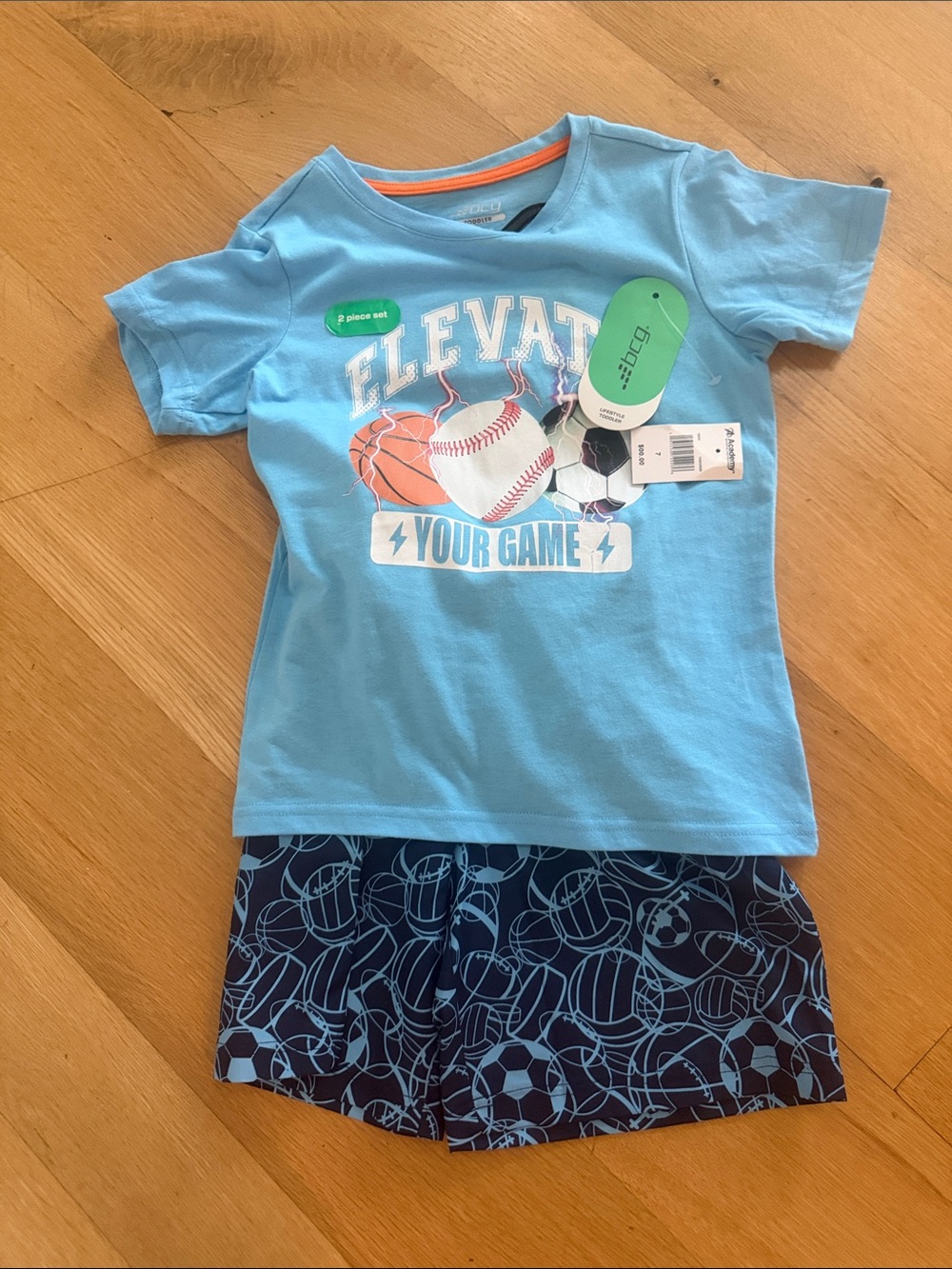 bcg Blue Tee and Navy Sports-Print Shorts Set